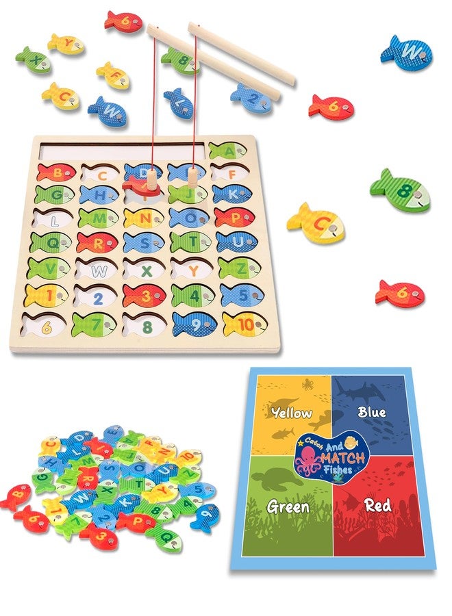 Lefan Wooden Magnetic Fishing Game Toddlers Montessori Motor Skills Toy Letters Numbers Color Sorting Mat Preschool Learning ABC Puzzle Birthday Toys Gift for 3 4 5 6 7+ Year Kids - Image 1